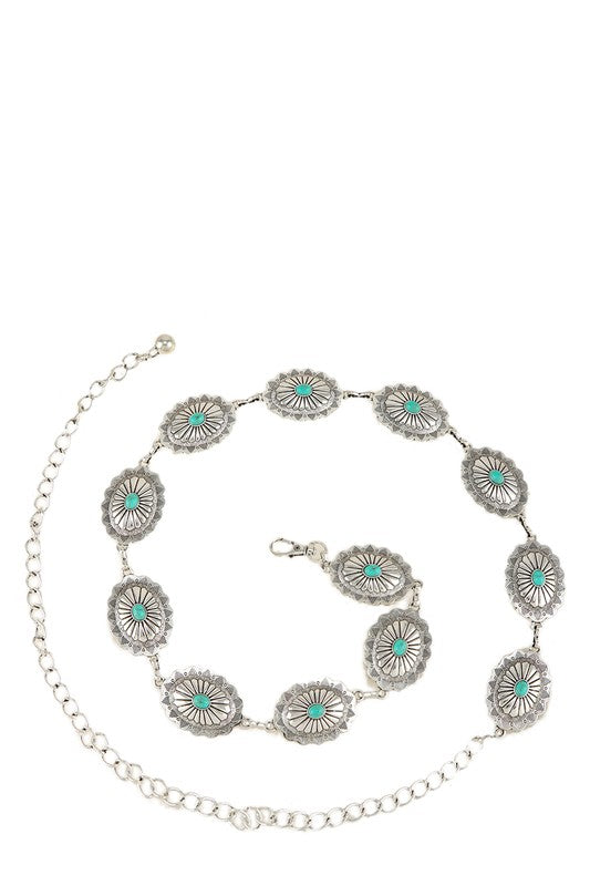 Oval Turquoise Disc Concho Chain Belt