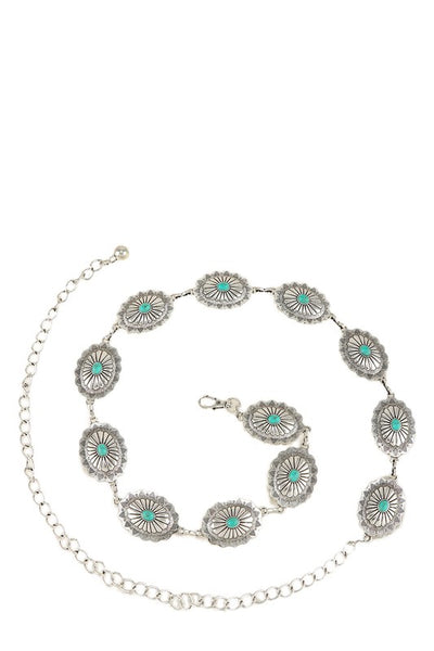 Oval Turquoise Disc Concho Chain Belt