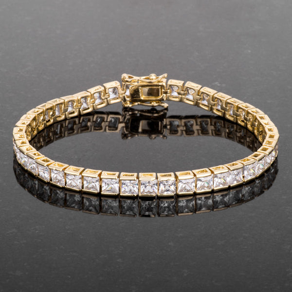 Princess Cut CZ Gold Tone Tennis Bracelet