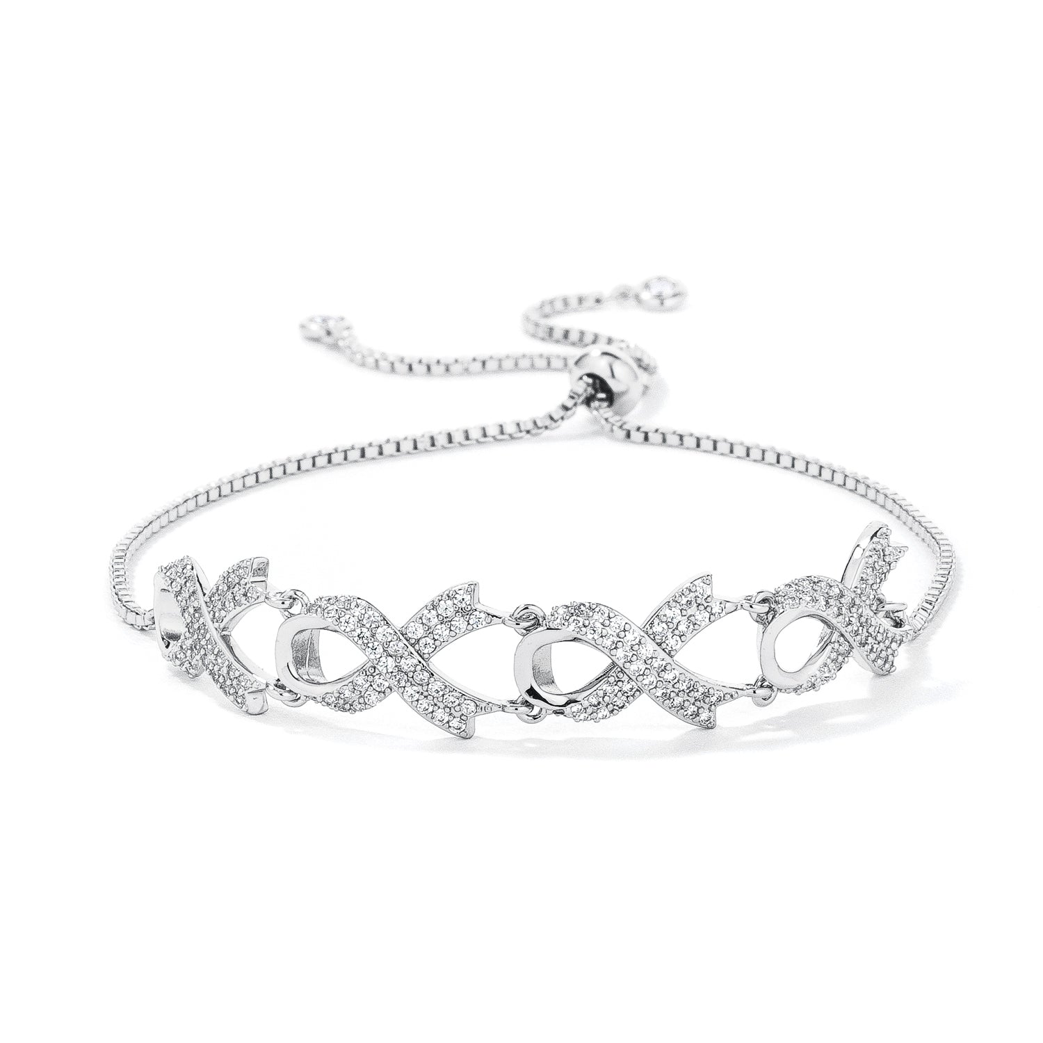 Rhodium Plated Pave CZ Ribbon Bracelet