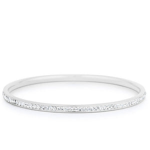 Simple Rhodium Plated Finish Crystal Bangle