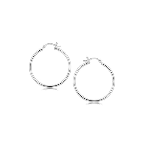 Sterling Silver Thin Polished Hoop Style Earrings with Rhodium Plating (2x30mm)