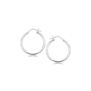 Sterling Silver Rhodium Plated Thin and Polished Hoop Motif Earrings (2x25mm)