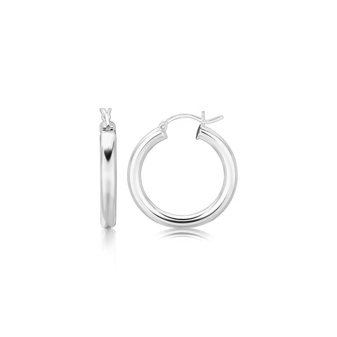 Sterling Silver Rhodium Plated Thick Style Polished Hoop Earrings (4x25mm)