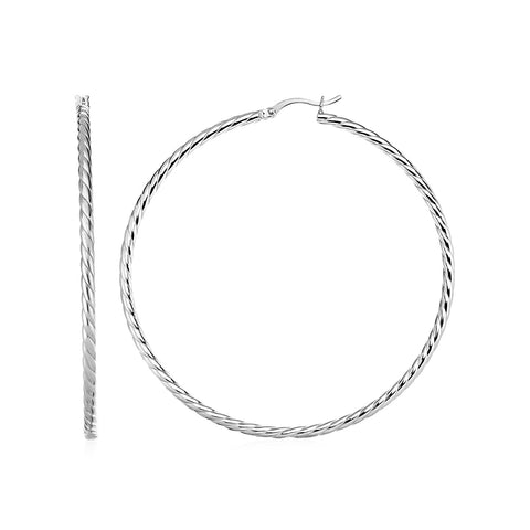 Hoop Earrings with Twist Texture in Sterling Silver(50mm)