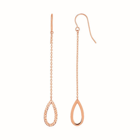 Textured Pear Shaped Long Drop Earrings in 14k Rose Gold