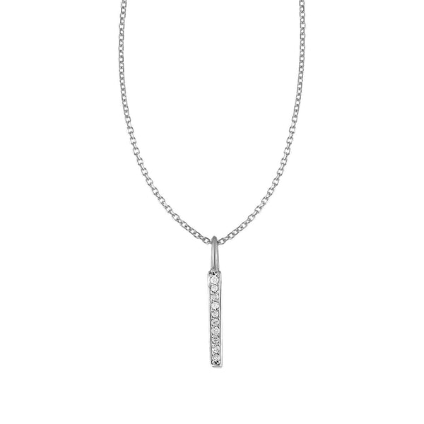 14k White Gold Bar Pendant with Diamonds