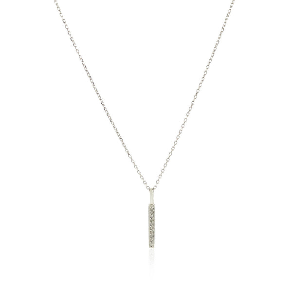 14k White Gold Bar Pendant with Diamonds