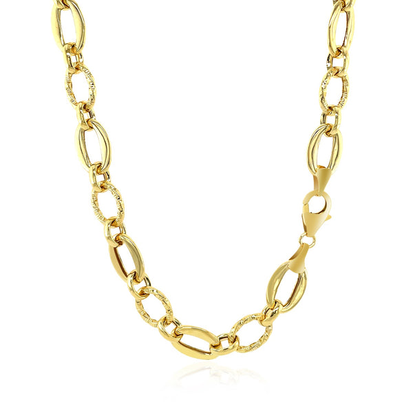 Shiny and Textured Oval Link Necklace in 14k Yellow Gold