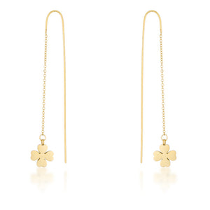 Patricia Gold Stainless Steel Clover Threaded Drop Earrings