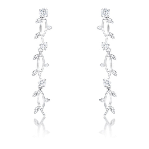 1.1Ct Vine Design Rhodium Earrings