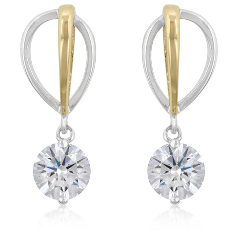 Two-tone Finish Cubic Zirconia Drop Earrings