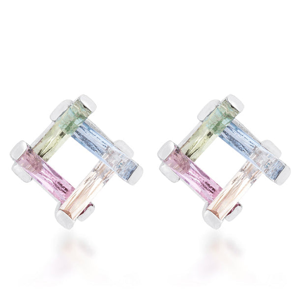 Myra 10ct Multicolor CZ Rhodium Stud Earrings