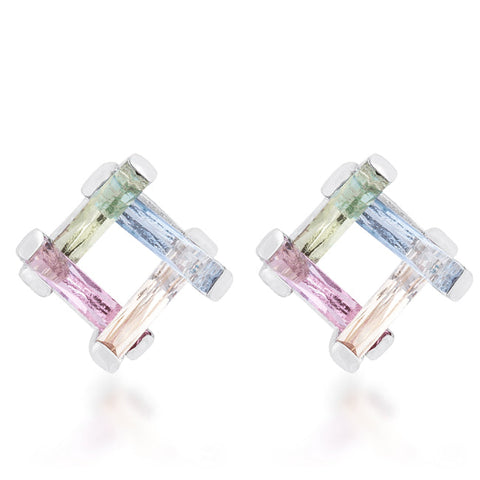 Myra 10ct Multicolor CZ Rhodium Stud Earrings