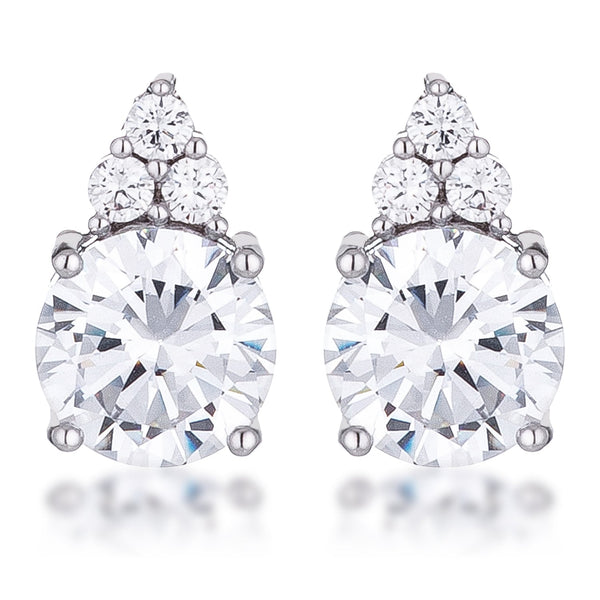 Simple Rhodium Plated 9mm Clear CZ Stud Earring