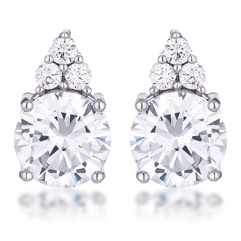 Simple Rhodium Plated 9mm Clear CZ Stud Earring