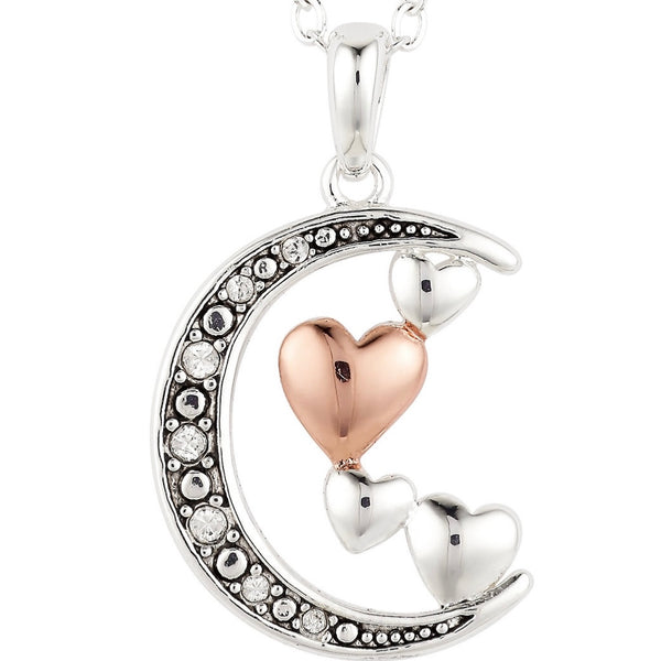 Two-Tone Heart & Moon Genuine Crystal Necklace