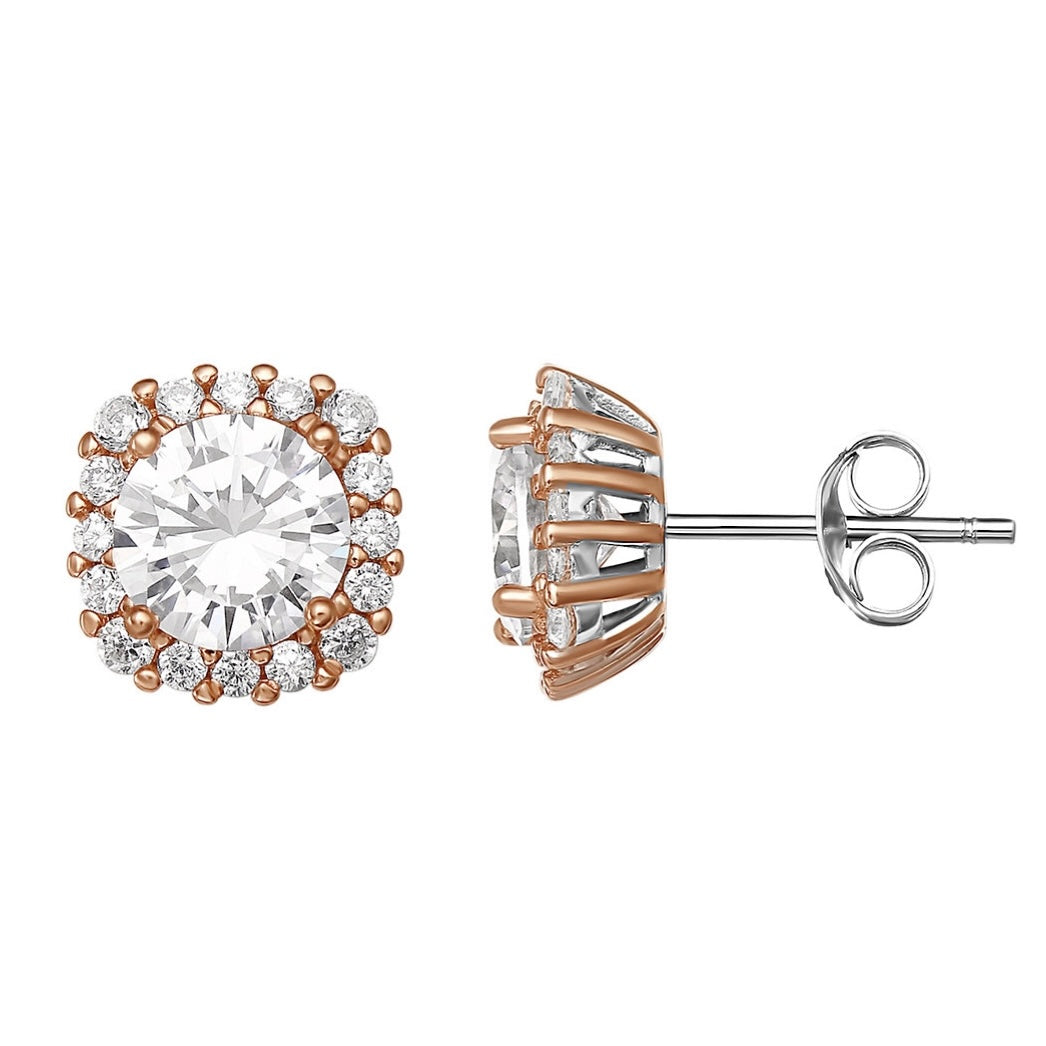 18k Rose Gold over Sterling Silver 3ct T.W CZ Halo Stud Earrings