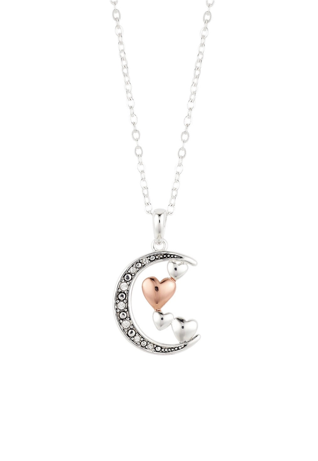 Two-Tone Heart & Moon Genuine Crystal Necklace