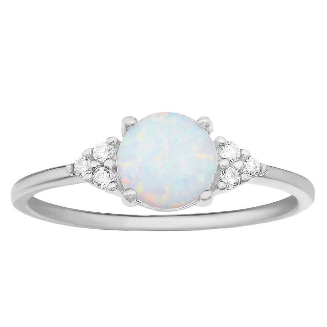 White Opal and CZ .925 Sterling Silver Ring