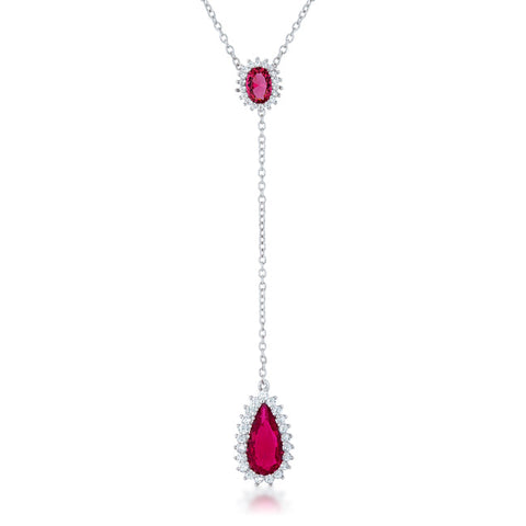 Lara 5.8ct Ruby CZ Rhodium Classic Drop Lariat Necklace