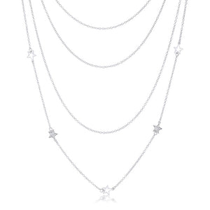 Multi-Chain Rhodium Star Necklace with CZ