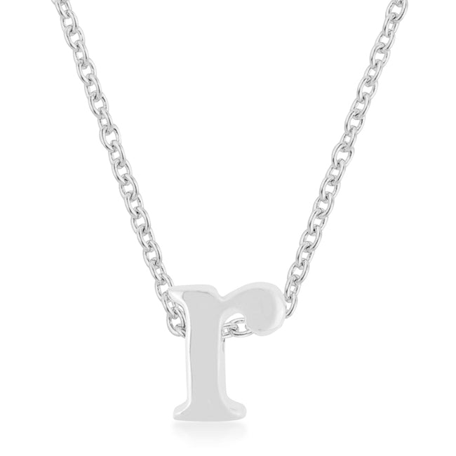 Rhodium Plated Finish Initial R Pendant