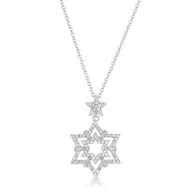 Stella 0.3ct CZ Rhodium Star Drop Necklace