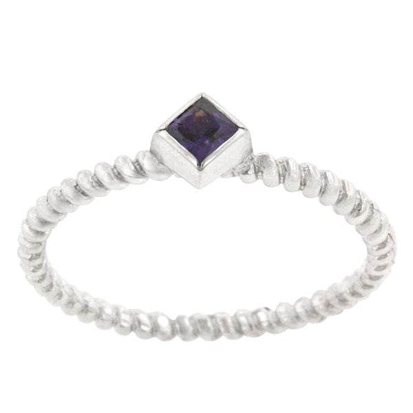 Twisted Petite Amethyst Solitaire Ring