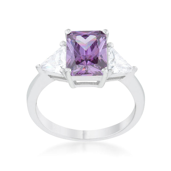 Classic Amethyst Rhodium Engagement Ring