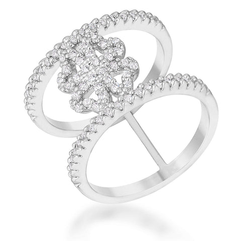 Lauren 0.4ct CZ Rhodium Delicate Clover Wrap Ring