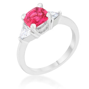 Shonda 1.8ct Fuchsia CZ Rhodium Cushion Classic Statement Ring