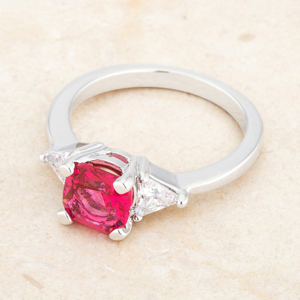 Shonda 1.8ct Fuchsia CZ Rhodium Cushion Classic Statement Ring