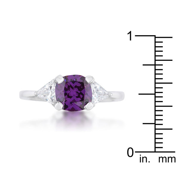 Shonda 1.8ct Amethyst CZ Rhodium Cushion Classic Statement Ring