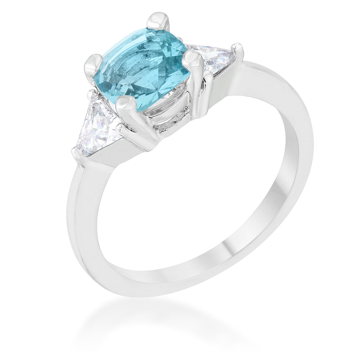 Shonda 1.8ct Blue Topaz CZ Rhodium Cushion Classic Statement Ring