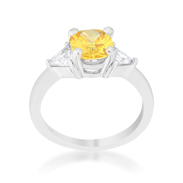 Shonda 1.8ct Canary CZ Rhodium Cushion Classic Statement Ring