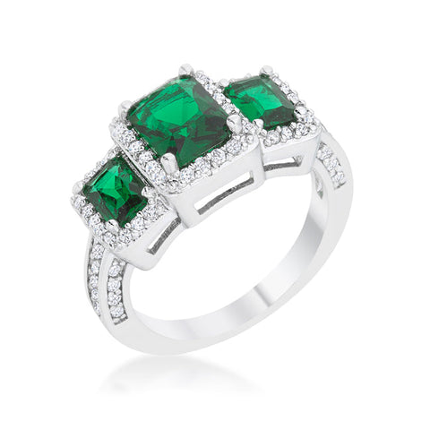 Rita 2.3ct Emerald CZ Rhodium Classic Trio Ring