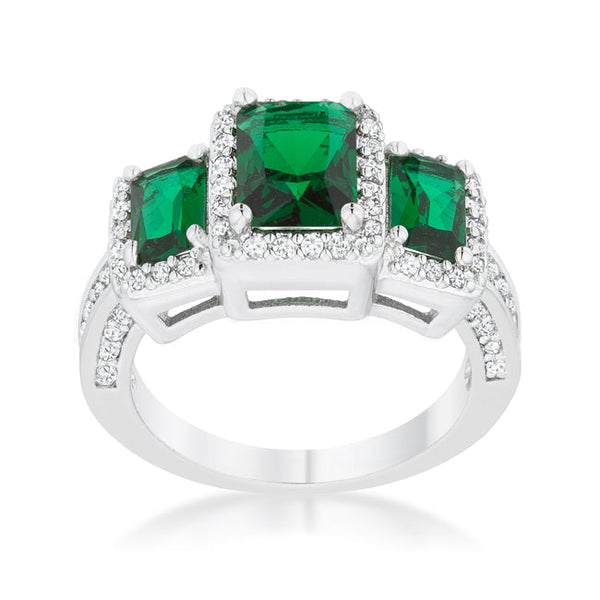 Rita 2.3ct Emerald CZ Rhodium Classic Trio Ring