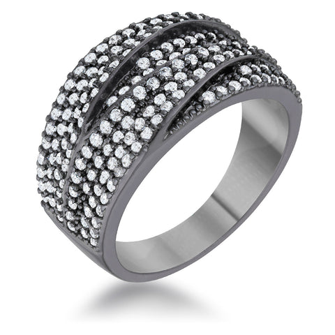 Kina 1.7ct Clear CZ Hematite Contemporary Cocktail Ring