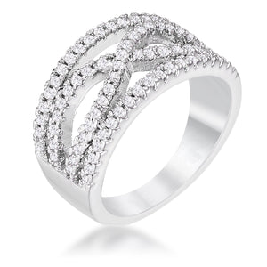 .4Ct Rhodium Plated Classic Twist Wide CZ Ring