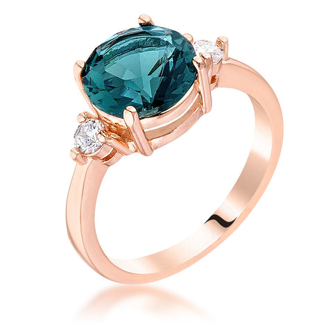 Rose Gold Plated Blue Green Three Stone Engagement Ring