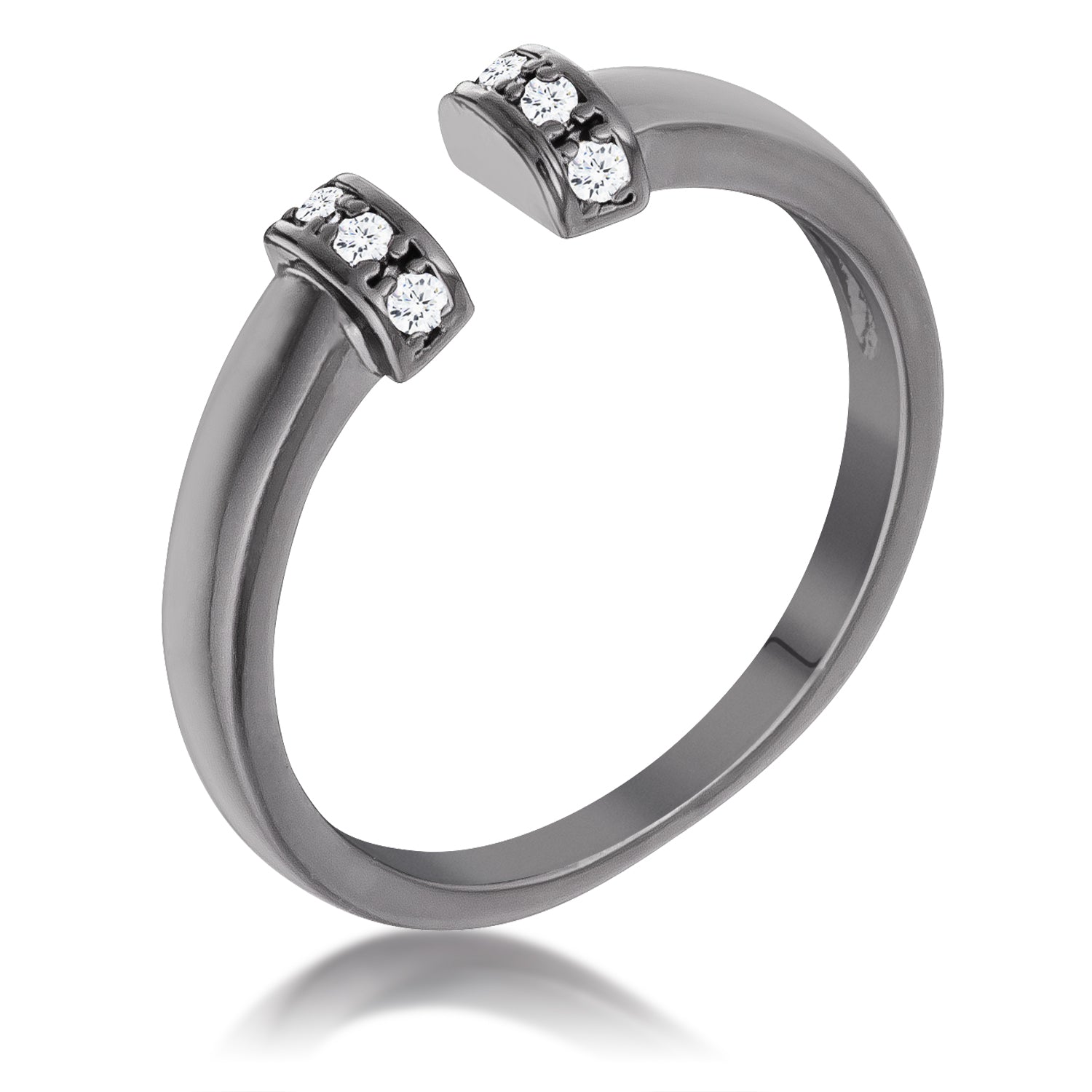 Hematite Petite CZ Clear Open Cuff Ring