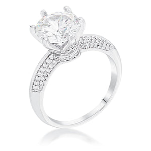 Rhodium Plated Clear CZ Round Solitaire Quad Micropave Ring