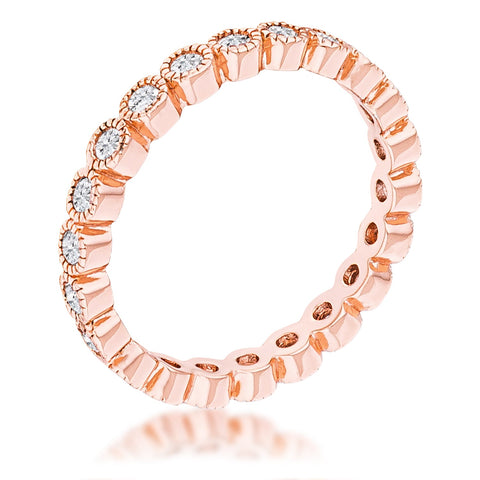 Rose Gold Plated Dotted Clear CZ Round Bezel Eternity Ring