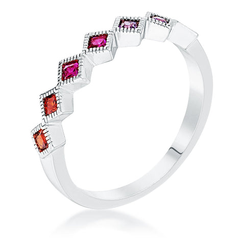 Rhodium Plated Multi-Color Septem Princess Cut Half Eternity Band