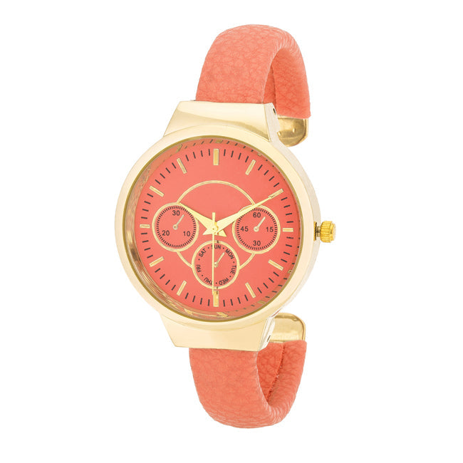 Reyna Gold Coral Leather Cuff Watch