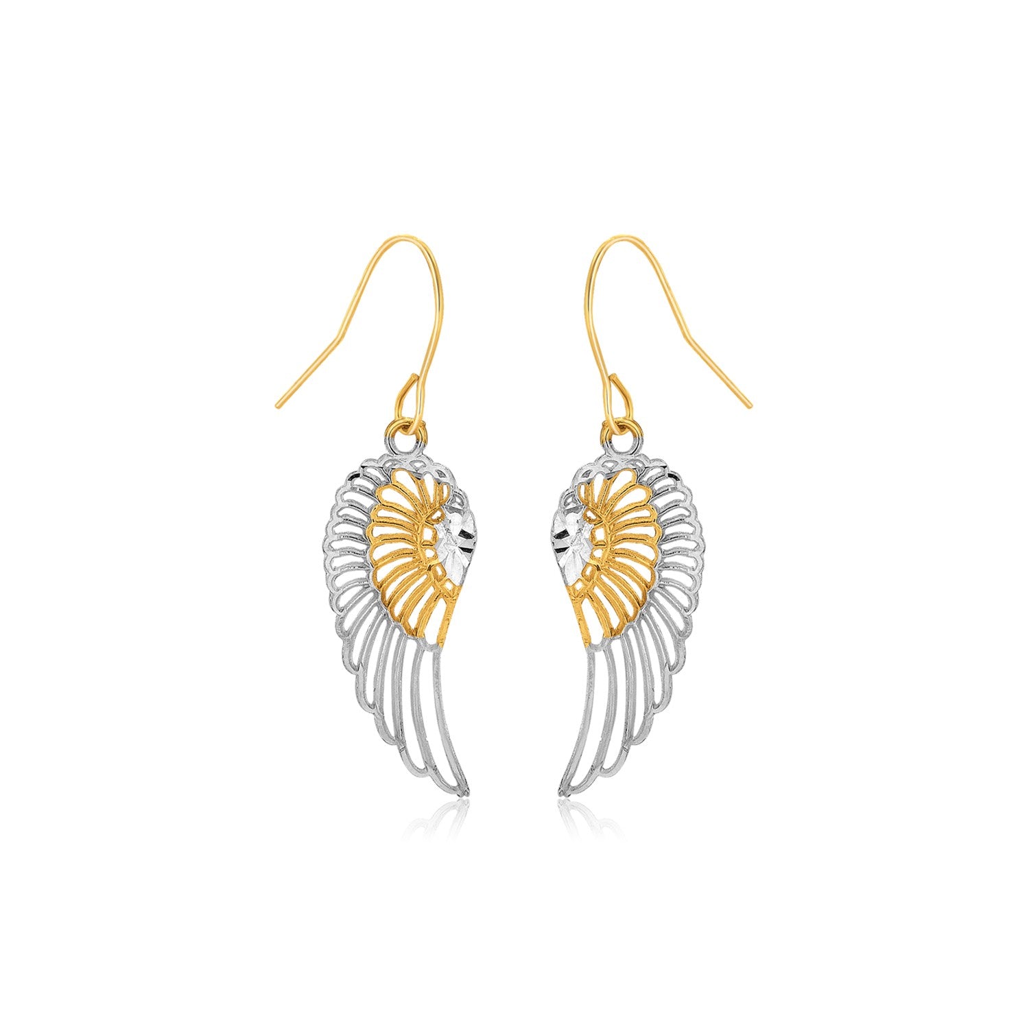 Two-Tone Wing Drop Earrings in 10K Gold