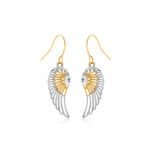 Two-Tone Wing Drop Earrings in 10K Gold