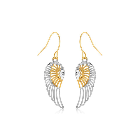 Two-Tone Wing Drop Earrings in 10K Gold