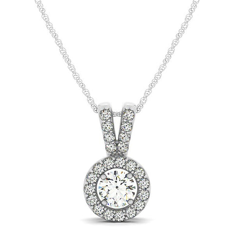 Round Pendant with Split Bail and Diamond Halo in 14k White Gold (3/4 cttw)